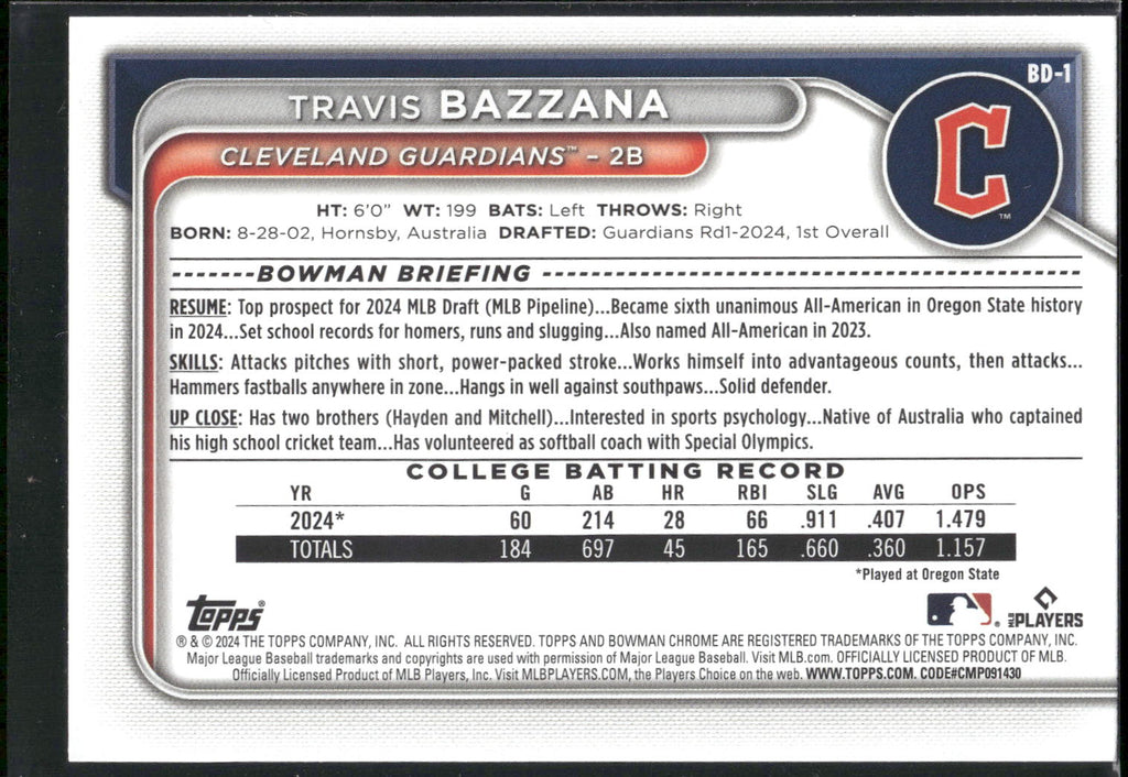 2024 Bowman Draft #BD-1 Travis Bazzana