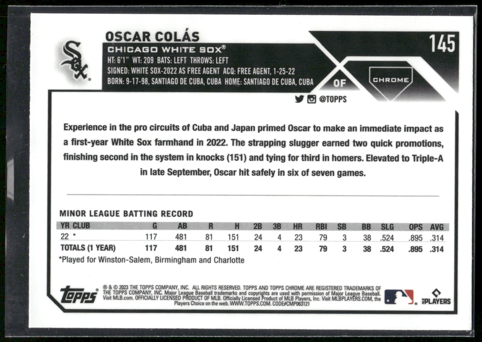 2023 Topps Chrome #145 Oscar Colás
