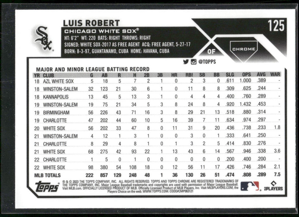 2023 Topps Chrome #125 Luis Robert X-Fractors