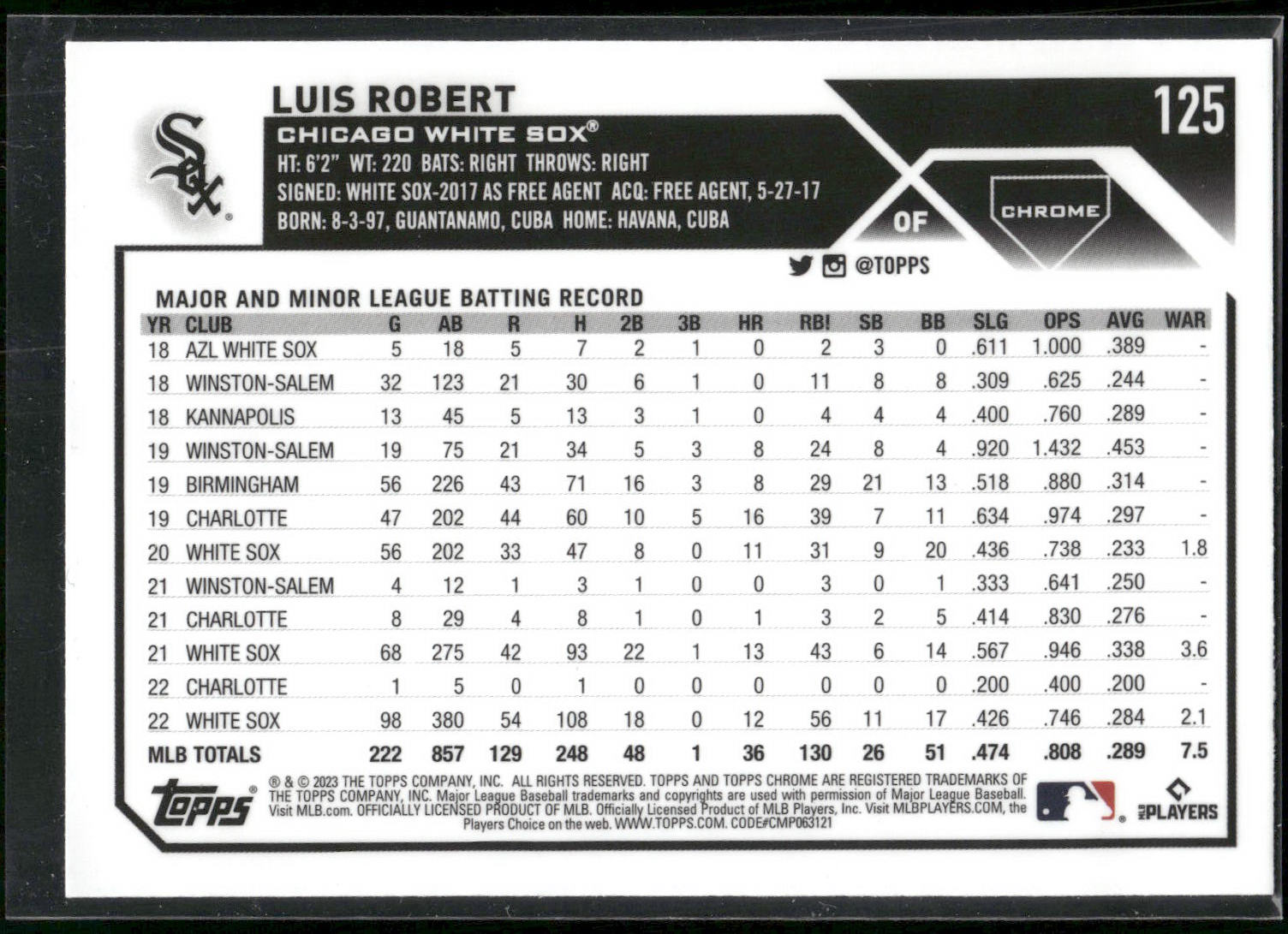 2023 Topps Chrome #125 Luis Robert X-Fractors