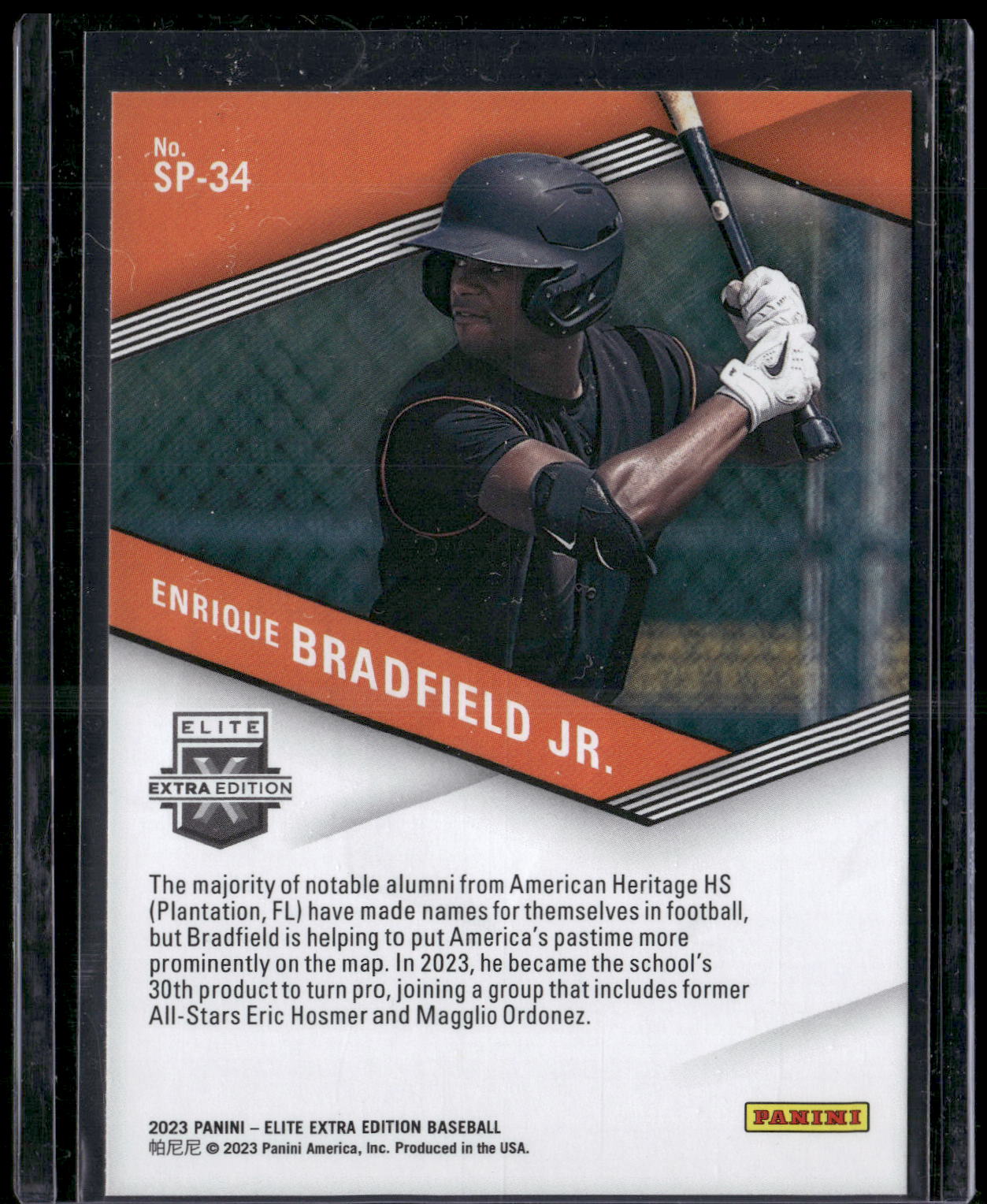 2023 Panini Elite Extra Edition #SP-34 Enrique Bradfield Jr. Spellbound