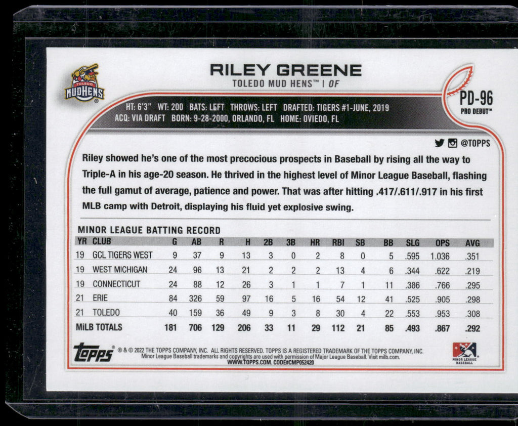 2022 Topps Pro Debut #PD-96 Riley Greene
