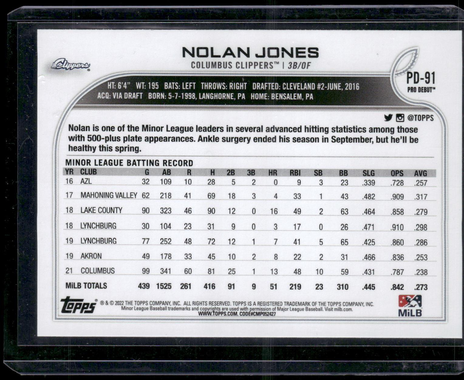 2022 Topps Pro Debut #PD-91 Nolan Jones