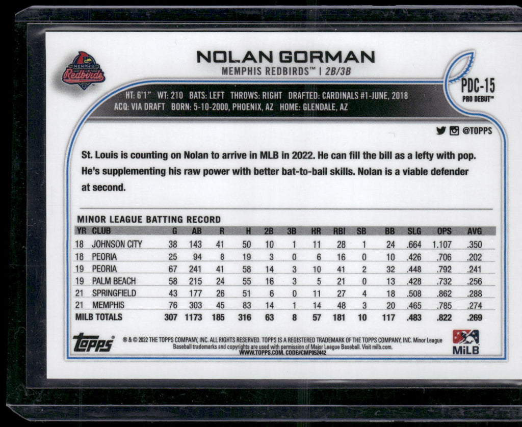2022 Topps Pro Debut #PDC-15 Nolan Gorman Chrome