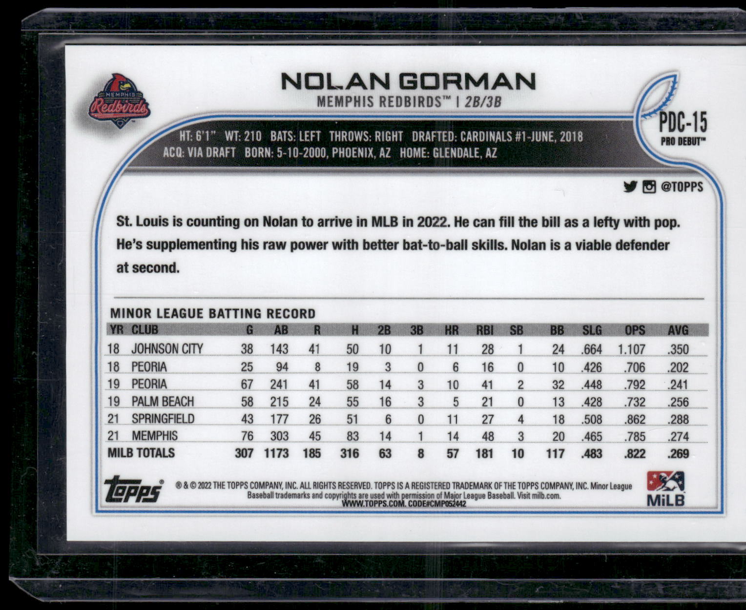 2022 Topps Pro Debut #PDC-15 Nolan Gorman Chrome