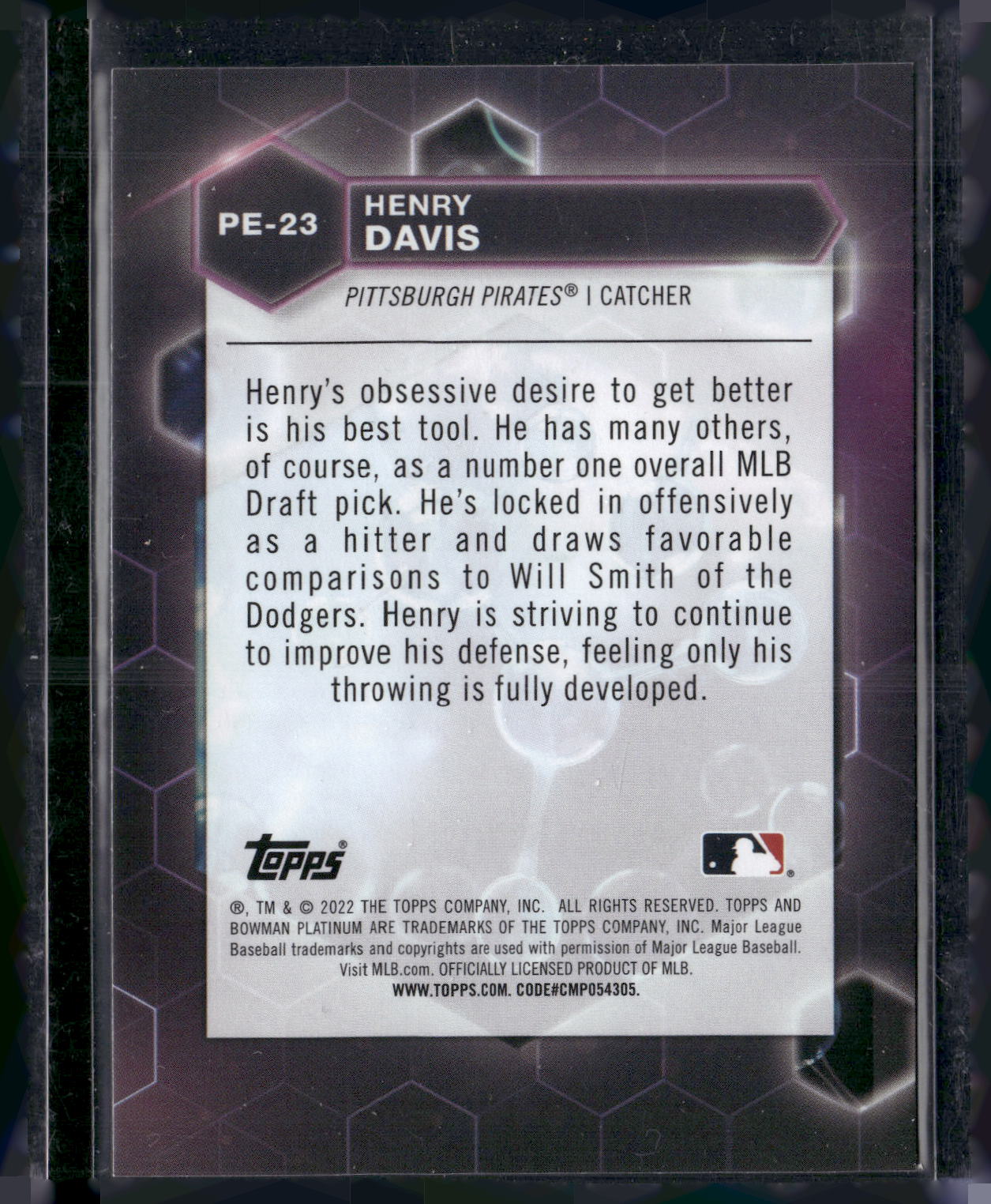 2022 Bowman Platinum #PE-23 Henry Davis Precious Elements