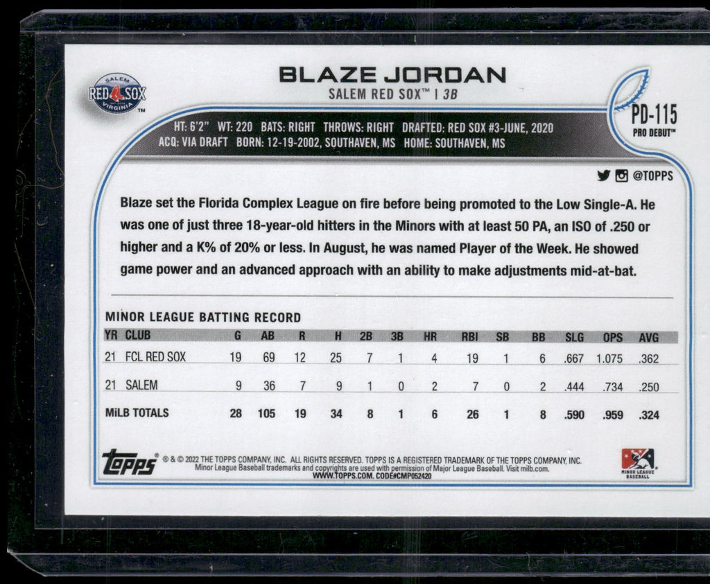 2022 Topps Pro Debut #PD-115 Blaze Jordan