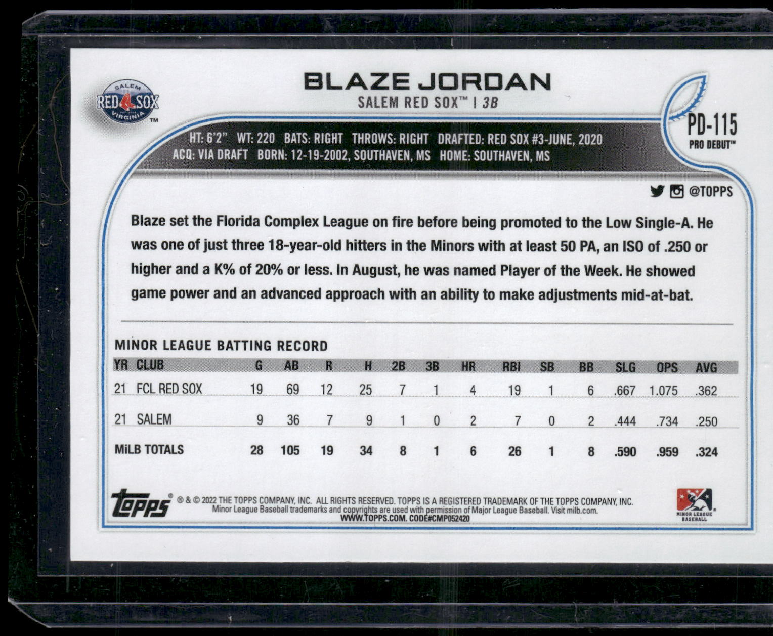 2022 Topps Pro Debut #PD-115 Blaze Jordan