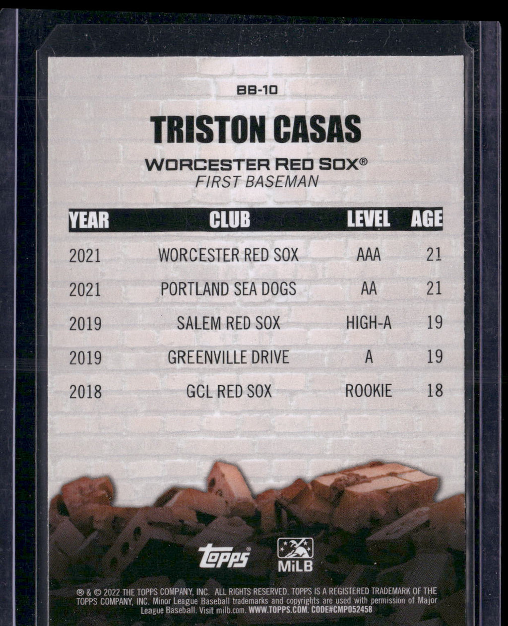 2022 Topps Pro Debut #BB-10 Triston Casas Brick by Brick