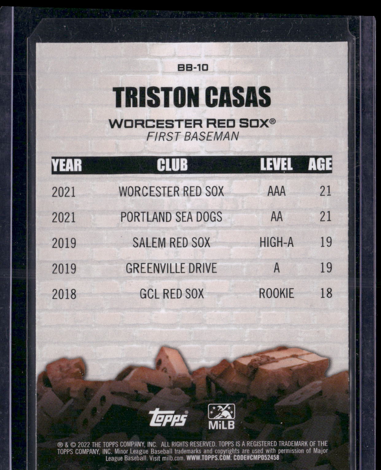 2022 Topps Pro Debut #BB-10 Triston Casas Brick by Brick