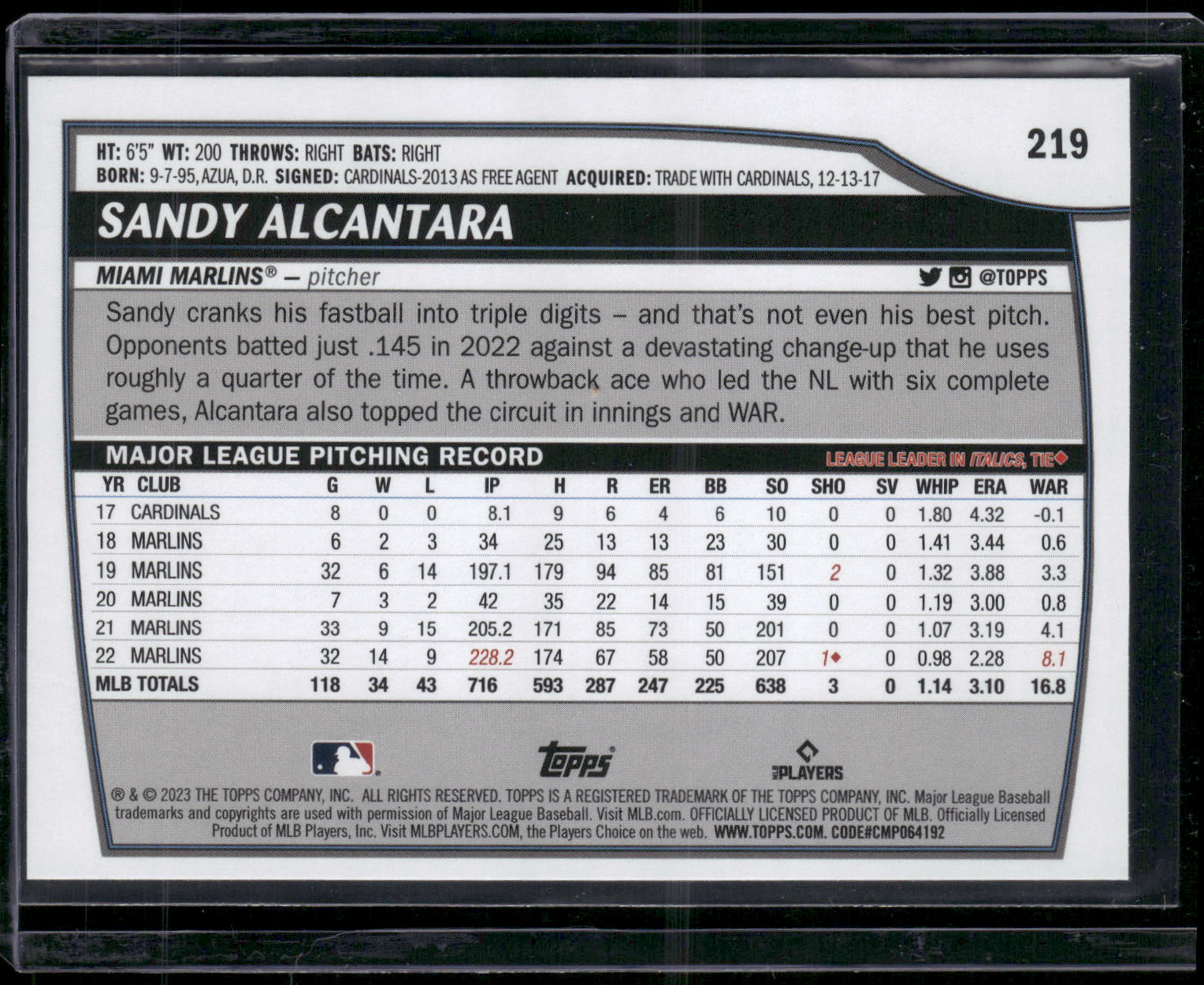 2023 Topps Big League #219 Sandy Alcantara