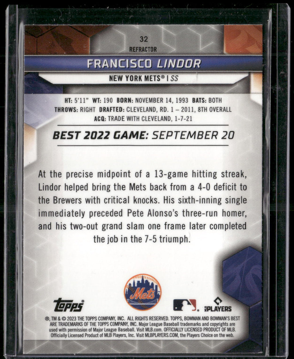 2023 Bowman's Best #32 Francisco Lindor Refractors