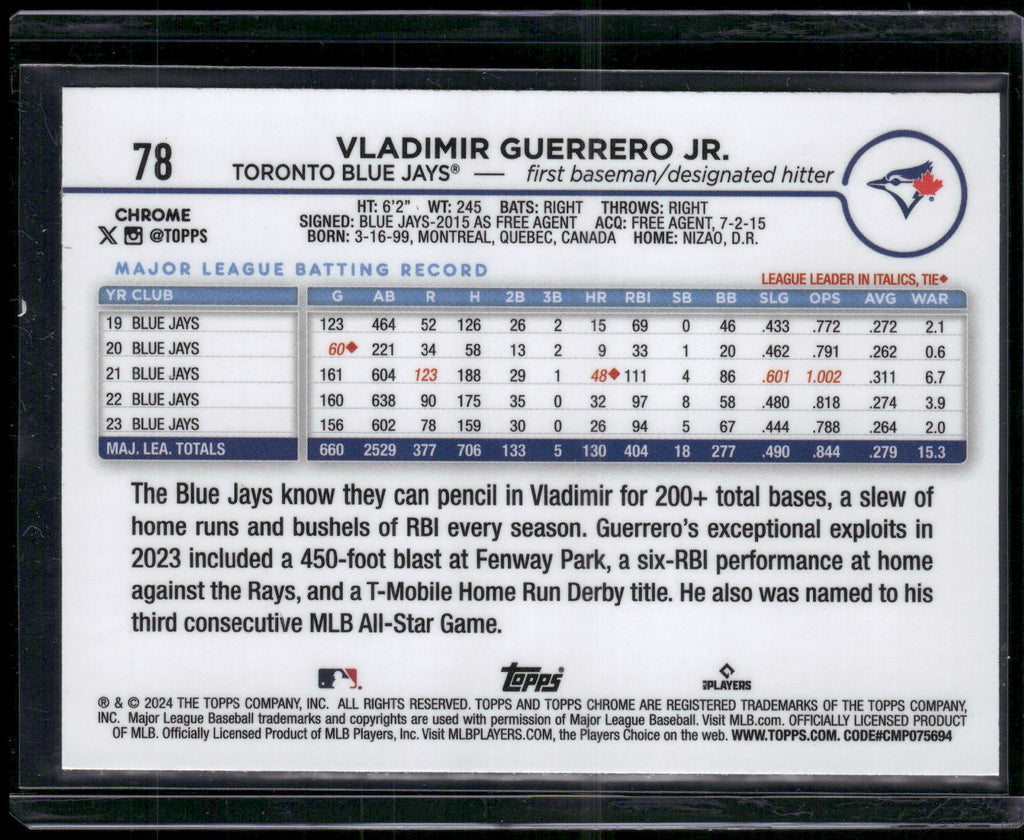 2024 Topps Chrome #78 Vladimir Guerrero Jr. Prism Refractors