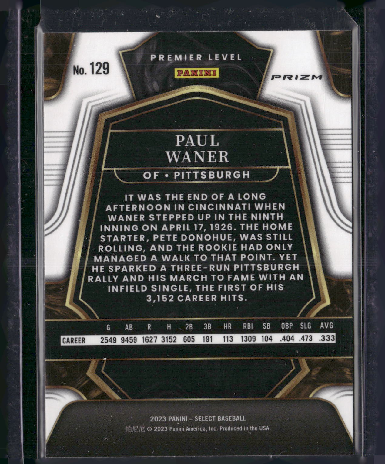 2023 Panini Select #129 Paul Waner Silver Prizm