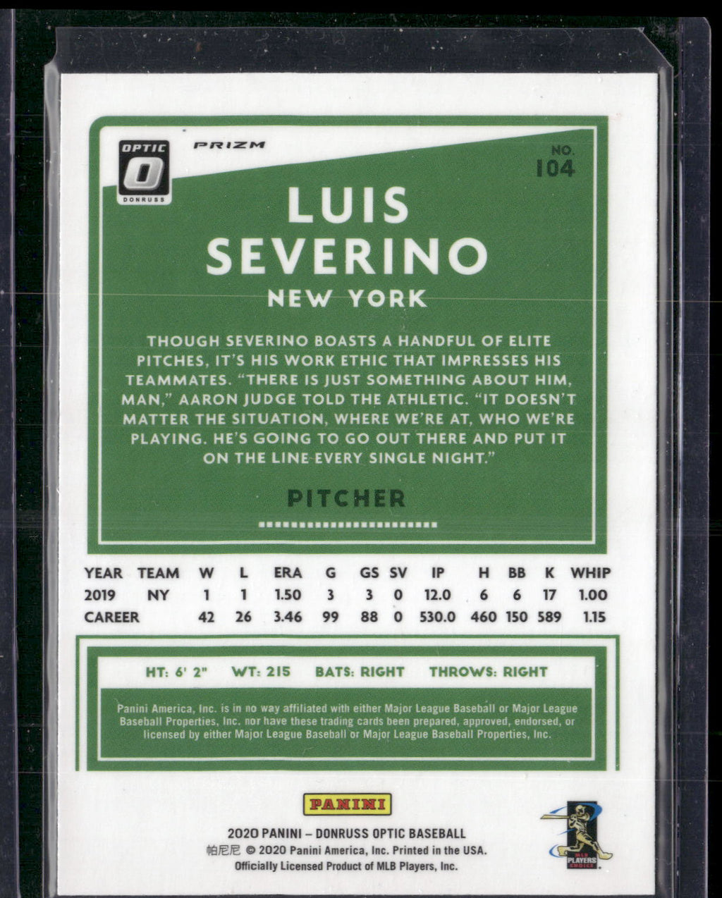 2020 Donruss Optic #104 Luis Severino Holo