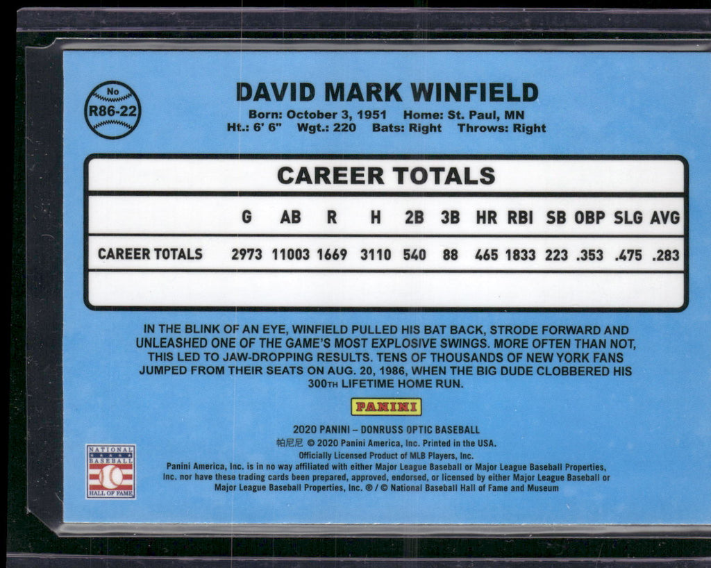 2020 Donruss Optic #R86-22 Dave Winfield Retro 1986