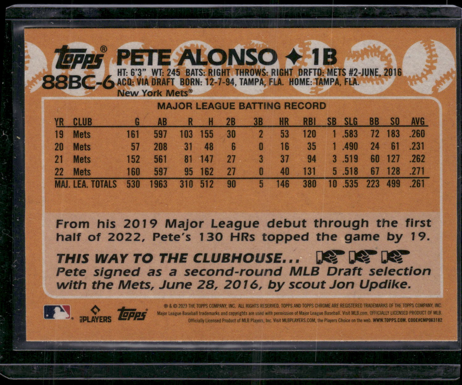2023 Topps Chrome #88BC-6 Pete Alonso 1988 Topps Baseball 35th Anniversary