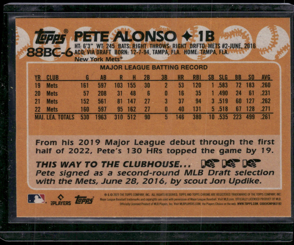 2023 Topps Chrome #88BC-6 Pete Alonso 1988 Topps Baseball 35th Anniversary