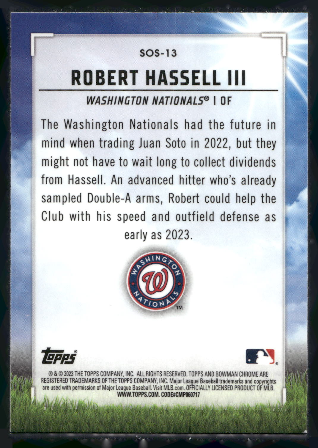2023 Bowman #SOS-13 Robert Hassell III Sights on September