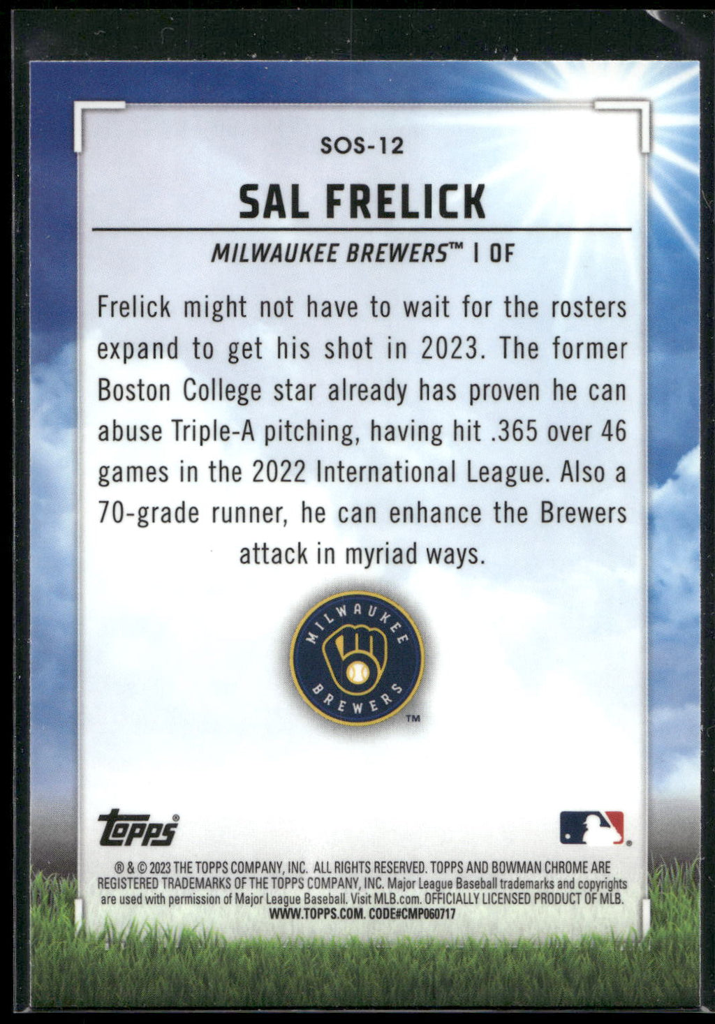2023 Bowman #SOS-12 Sal Frelick Sights on September