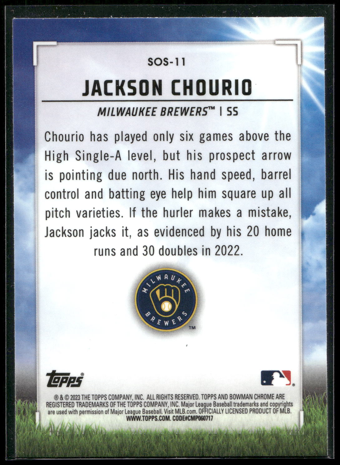 2023 Bowman #SOS-11 Jackson Chourio Sights on September