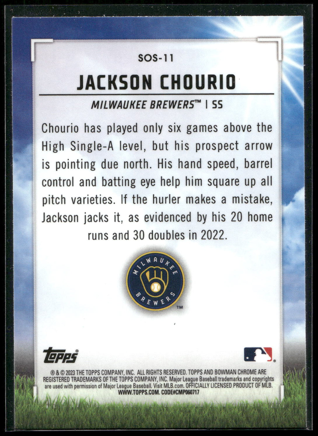 2023 Bowman #SOS-11 Jackson Chourio Sights on September