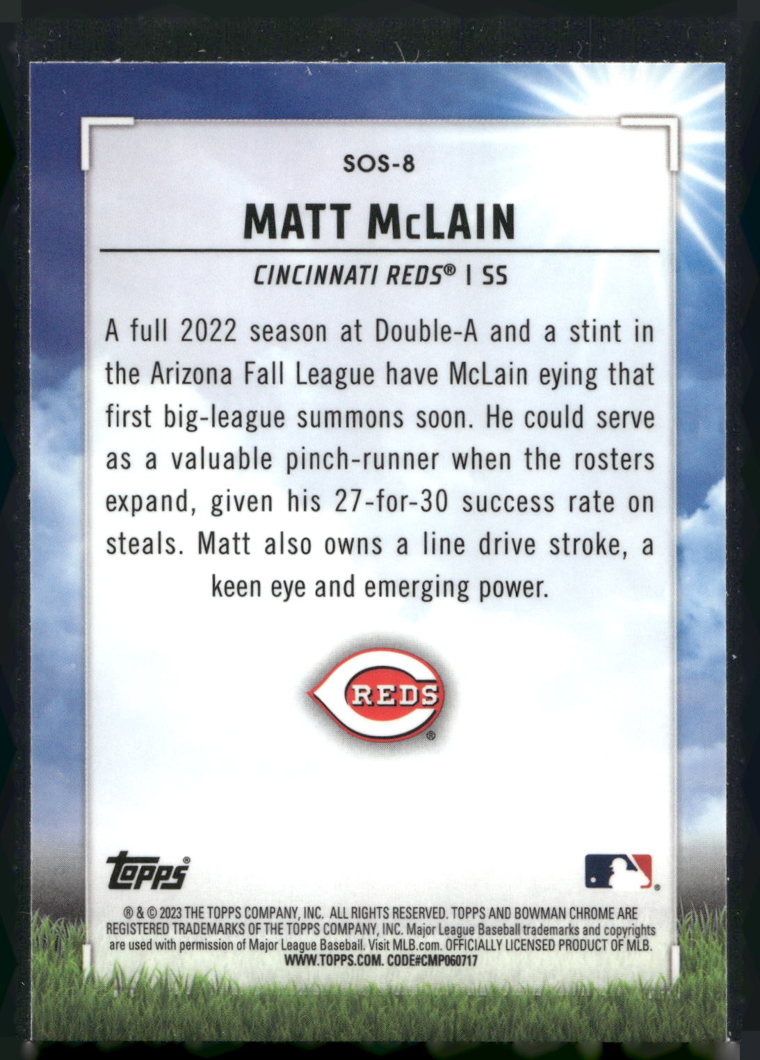 2023 Bowman #SOS-8 Matt McLain Sights on September