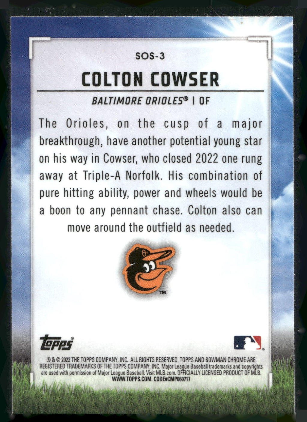 2023 Bowman #SOS-3 Colton Cowser Sights on September