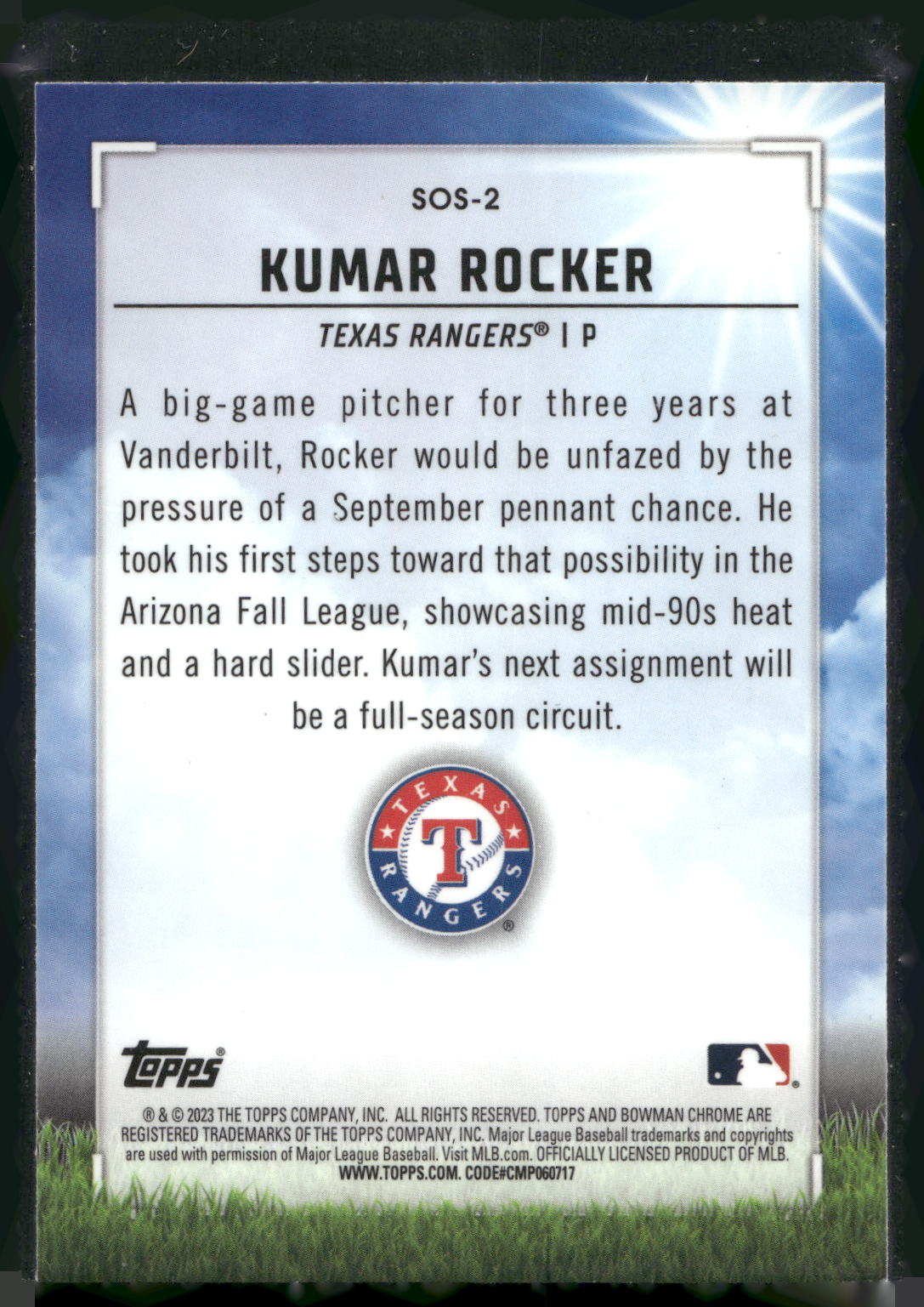 2023 Bowman #SOS-2 Kumar Rocker Sights on September
