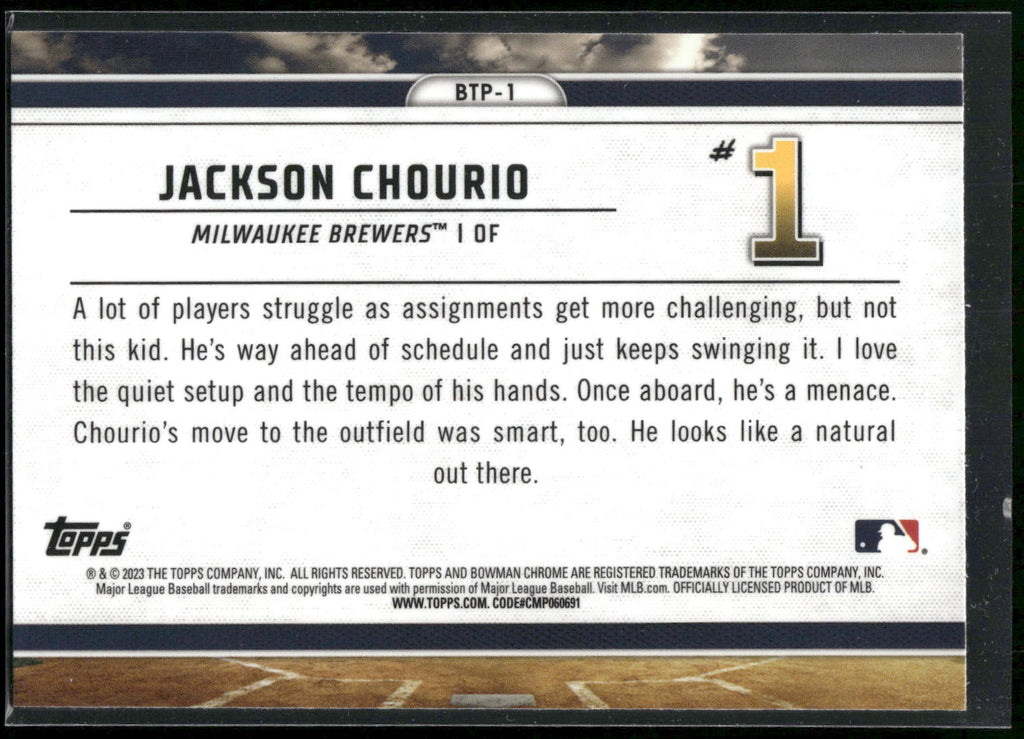 2023 Bowman #BTP-1 Jackson Chourio Bowman Scouts Top 100