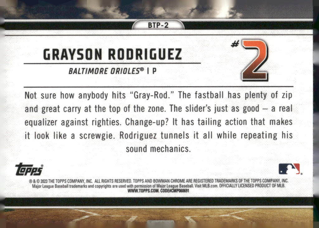 2023 Bowman #BTP-2 Grayson Rodriguez Bowman Scouts Top 100