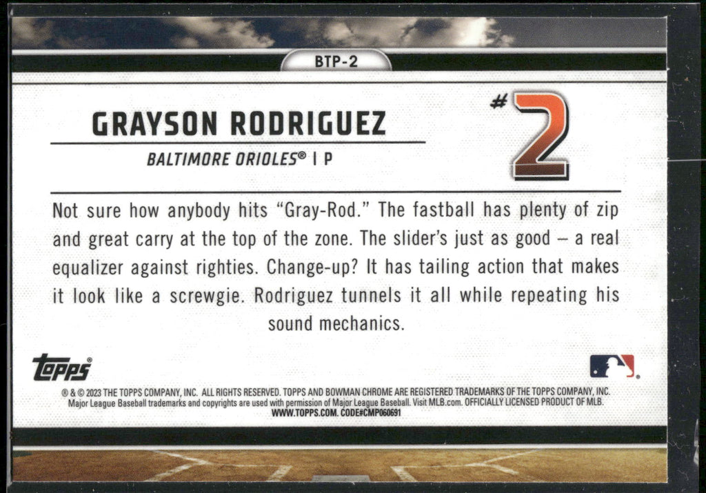 2023 Bowman #BTP-2 Grayson Rodriguez Bowman Scouts Top 100