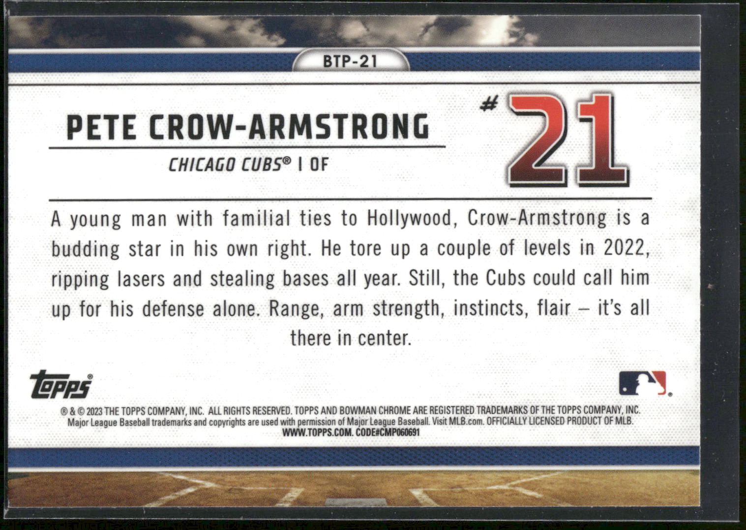 2023 Bowman #BTP-21 Pete Crow-Armstrong Bowman Scouts Top 100