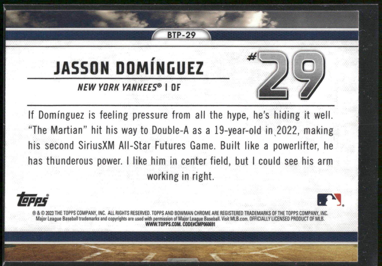 2023 Bowman #BTP-29 Jasson Dominguez Bowman Scouts Top 100