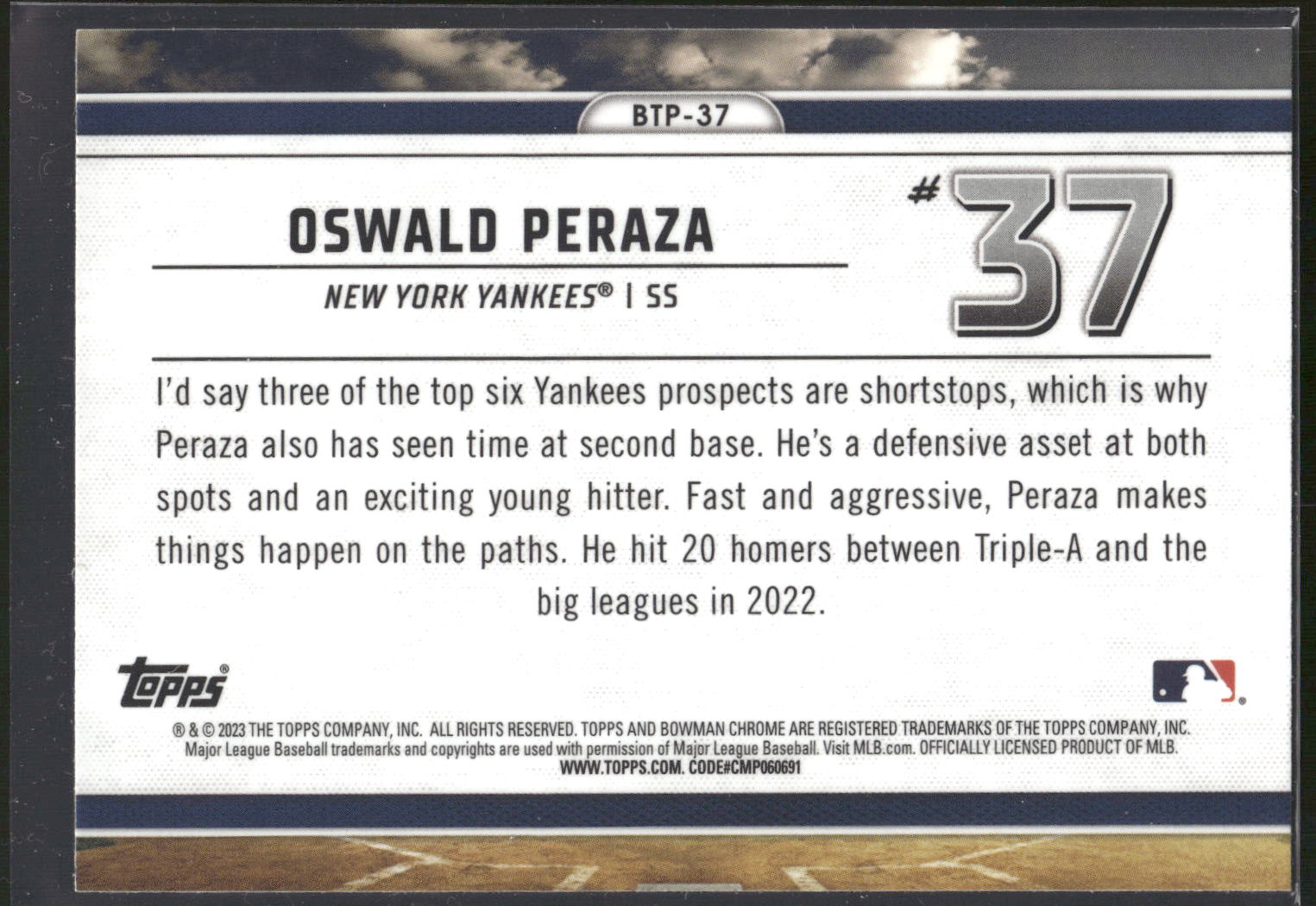 2023 Bowman #BTP-37 Oswald Peraza Bowman Scouts Top 100