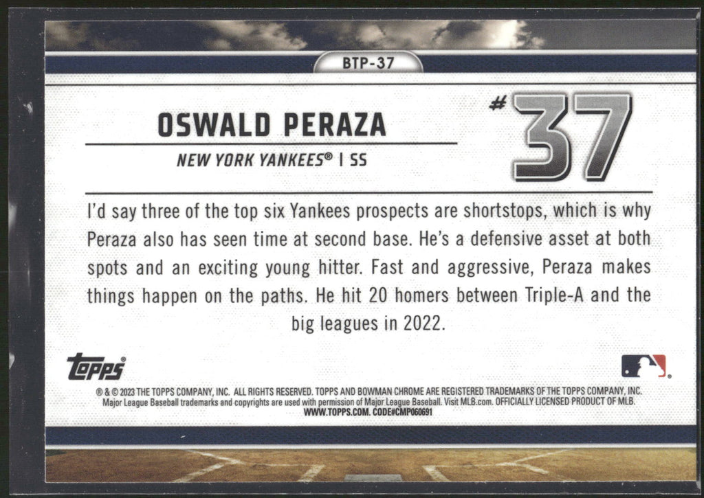 2023 Bowman #BTP-37 Oswald Peraza Bowman Scouts Top 100