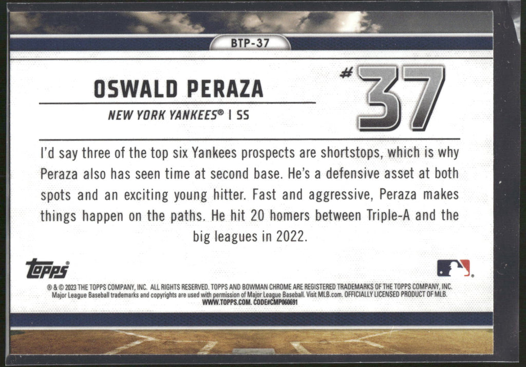 2023 Bowman #BTP-37 Oswald Peraza Bowman Scouts Top 100