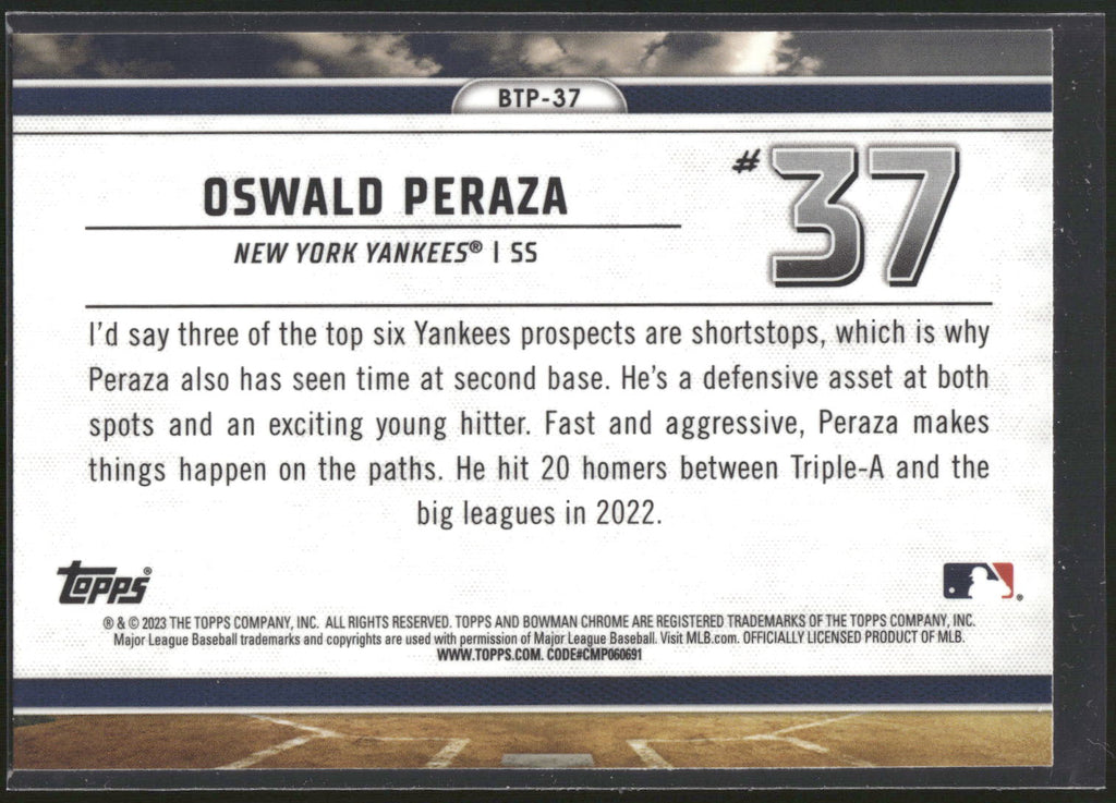 2023 Bowman #BTP-37 Oswald Peraza Bowman Scouts Top 100