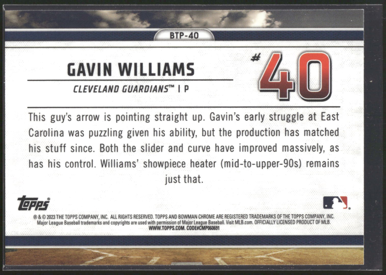 2023 Bowman #BTP-40 Gavin Williams Bowman Scouts Top 100