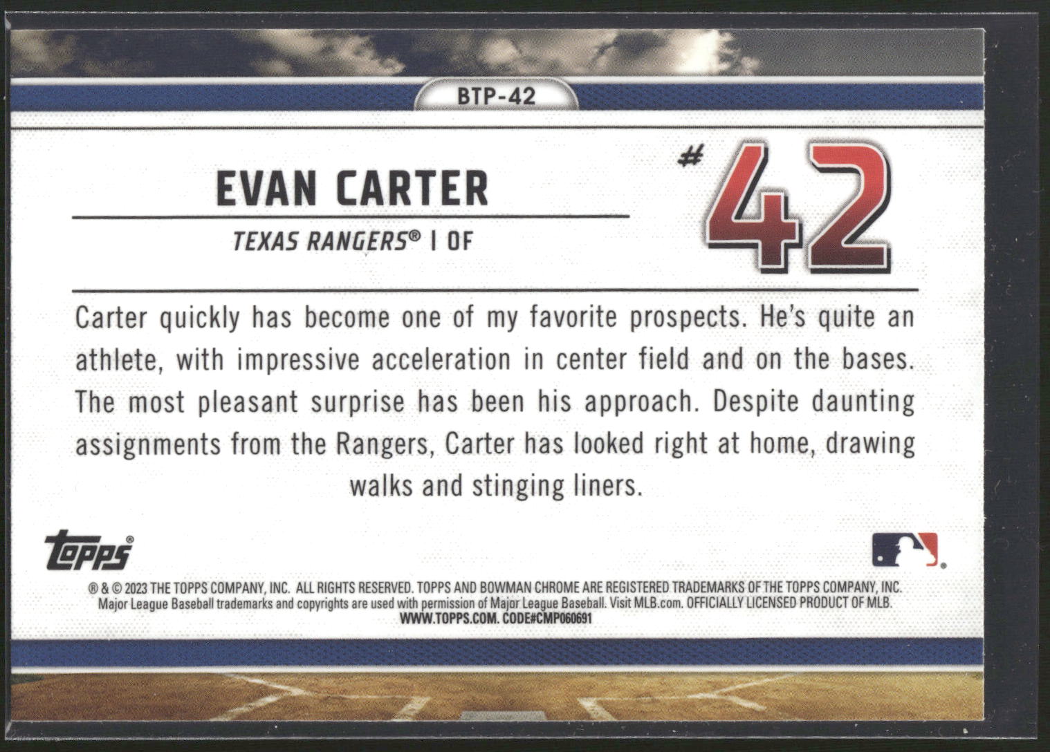 2023 Bowman #BTP-42 Evan Carter Bowman Scouts Top 100