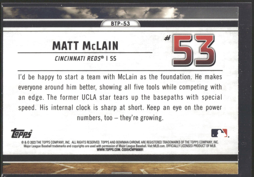 2023 Bowman #BTP-53 Matt McLain Bowman Scouts Top 100
