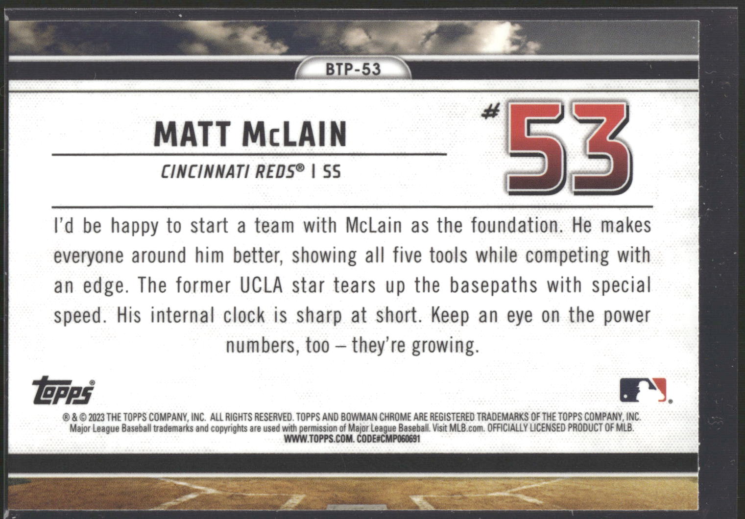 2023 Bowman #BTP-53 Matt McLain Bowman Scouts Top 100