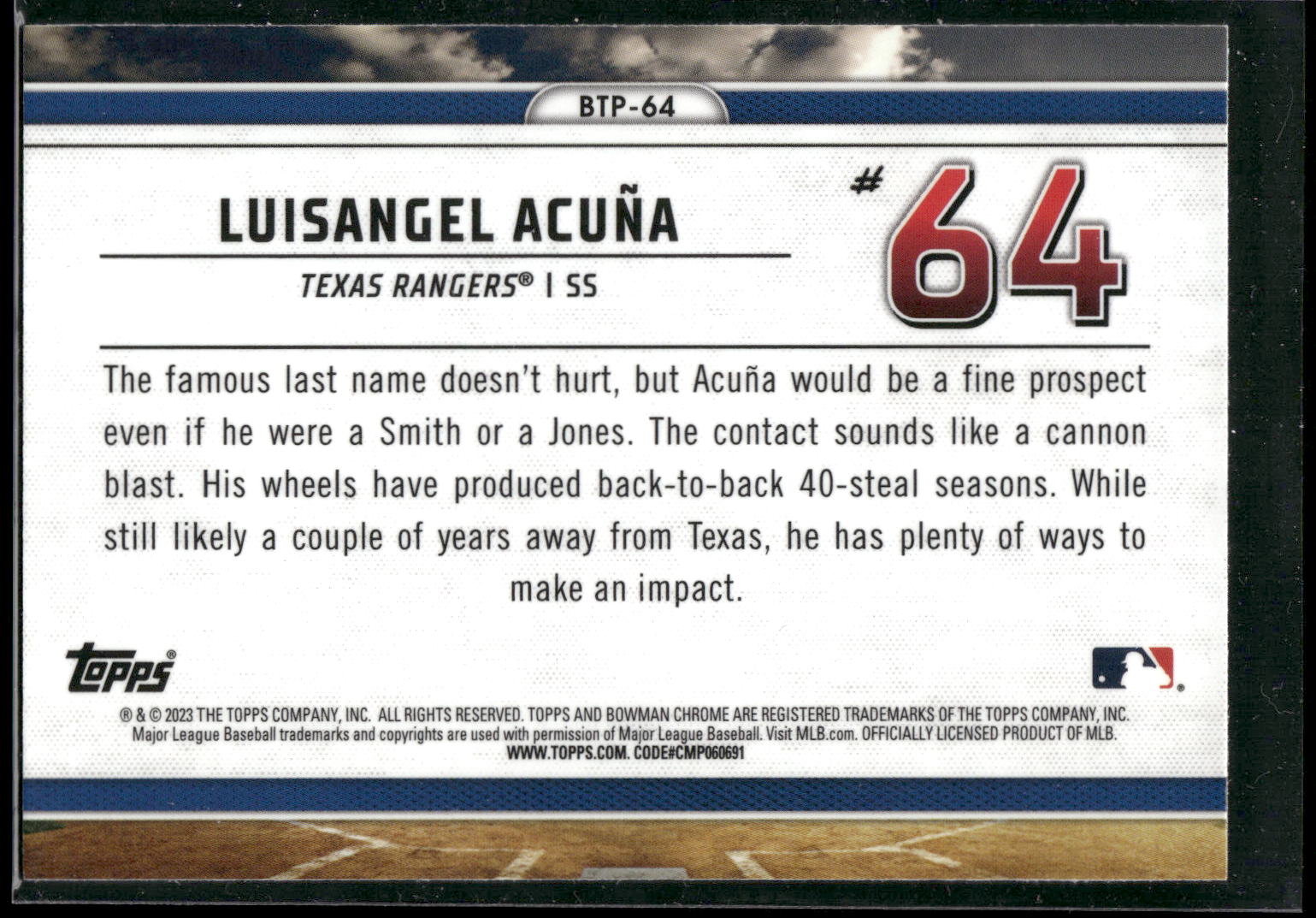 2023 Bowman #BTP-64 Luisangel Acuña Bowman Scouts Top 100