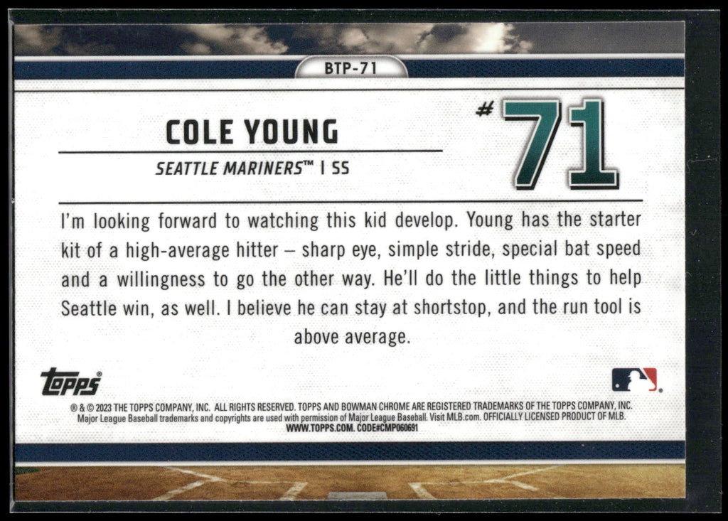 2023 Bowman #BTP-71 Cole Young Bowman Scouts Top 100