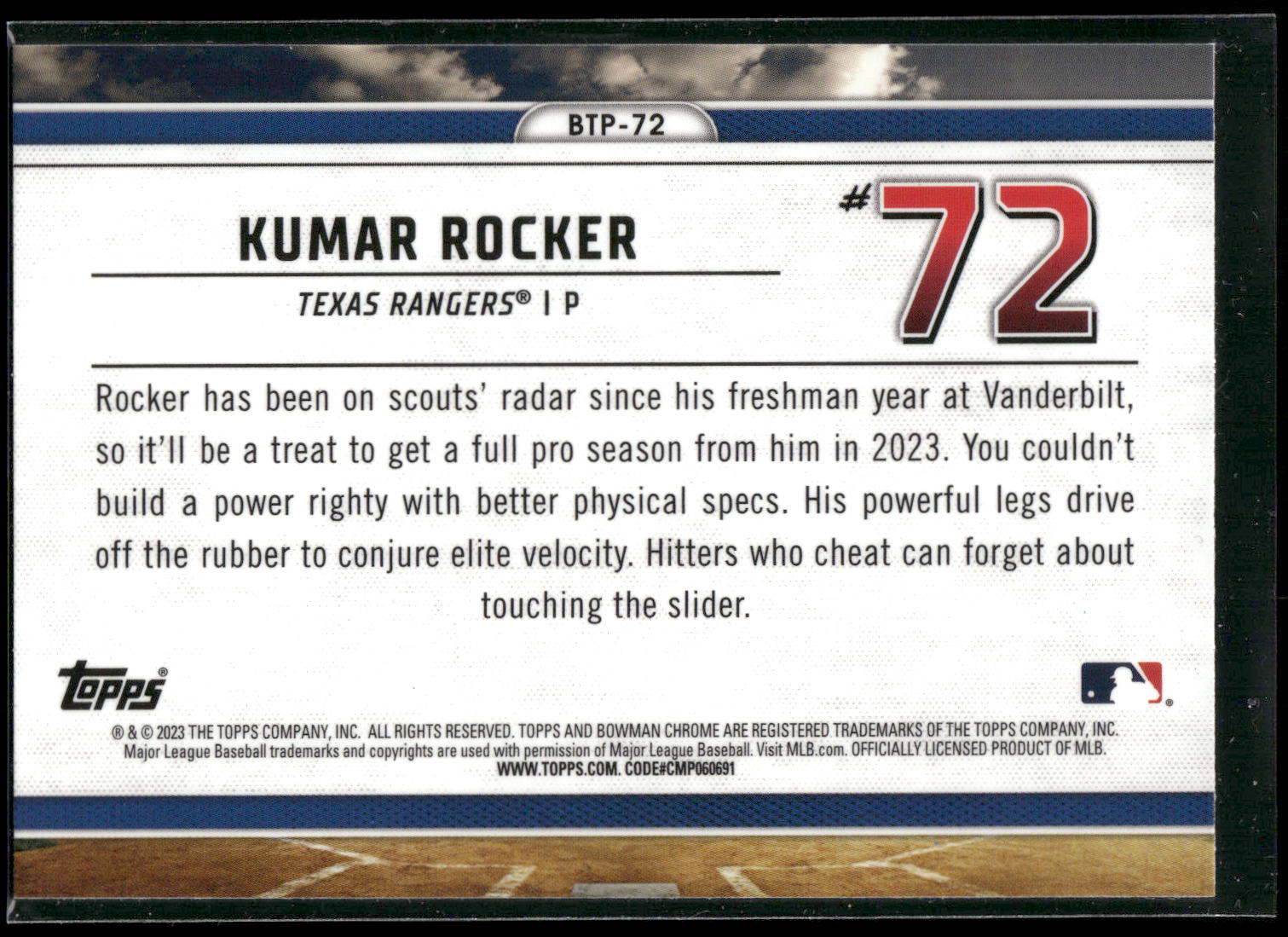 2023 Bowman #BTP-72 Kumar Rocker Bowman Scouts Top 100