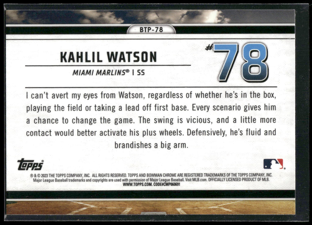 2023 Bowman #BTP-78 Kahlil Watson Bowman Scouts Top 100