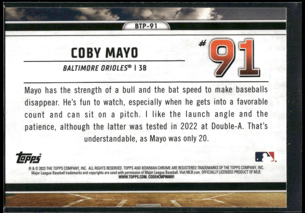 2023 Bowman #BTP-91 Coby Mayo Bowman Scouts Top 100