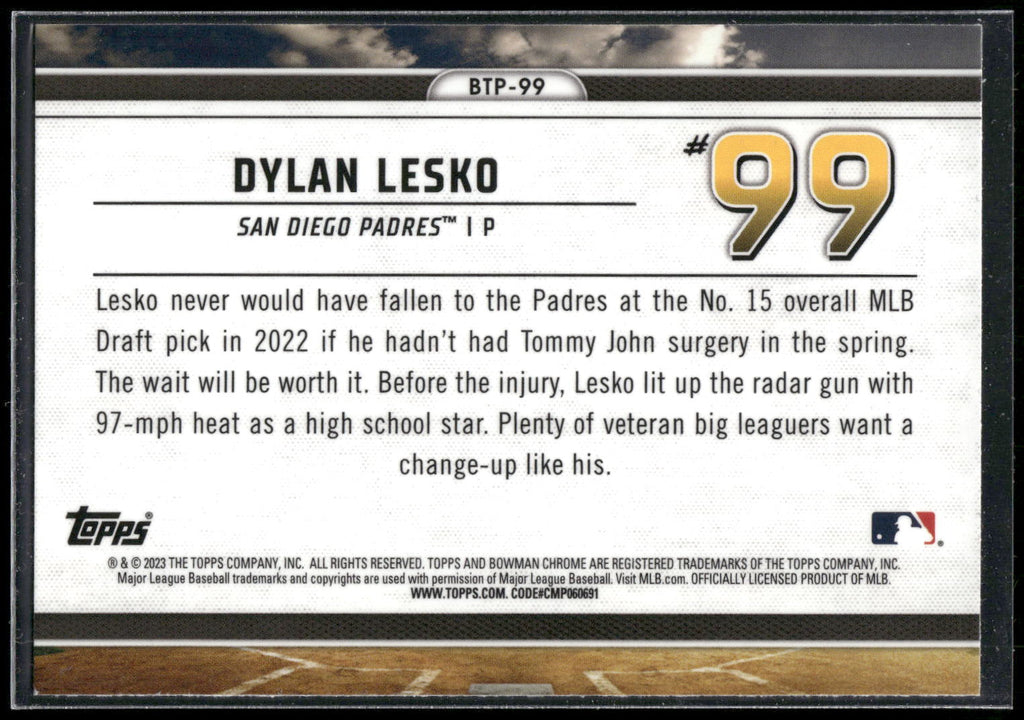 2023 Bowman #BTP-99 Dylan Lesko Bowman Scouts Top 100