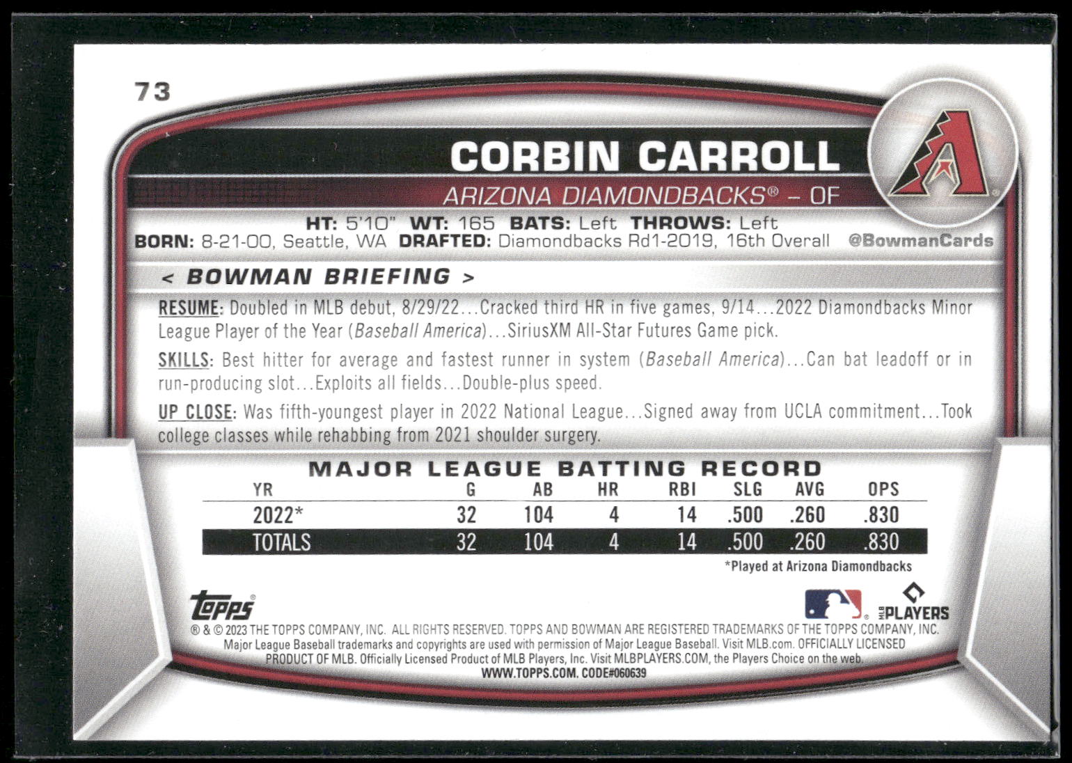 2023 Bowman #73 Corbin Carroll