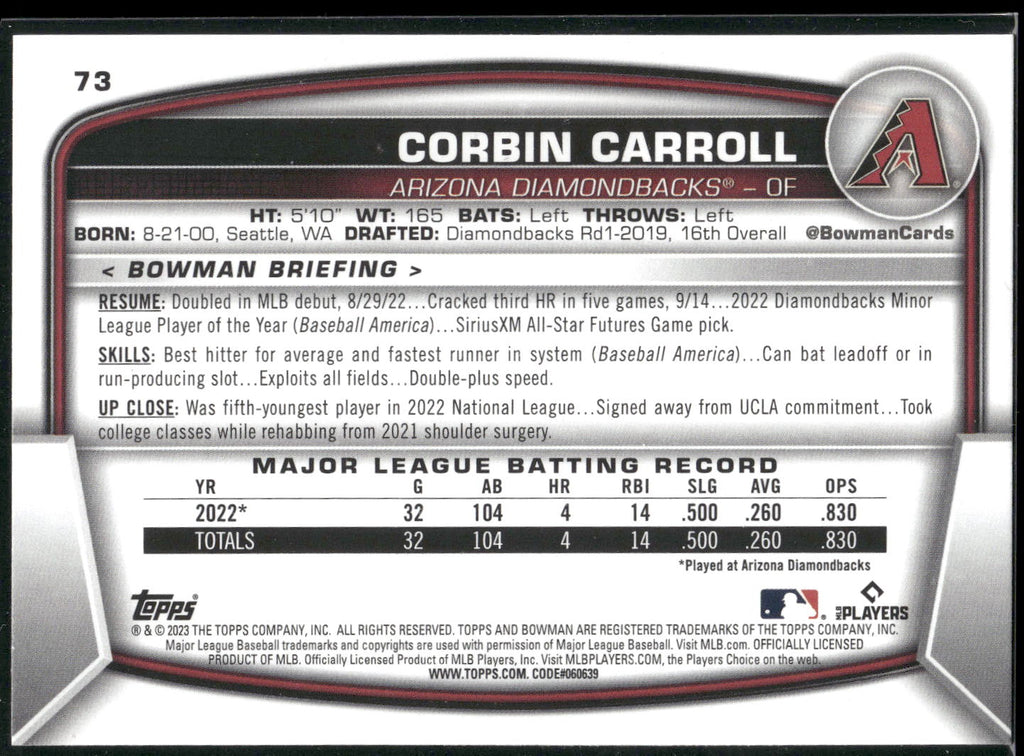 2023 Bowman #73 Corbin Carroll